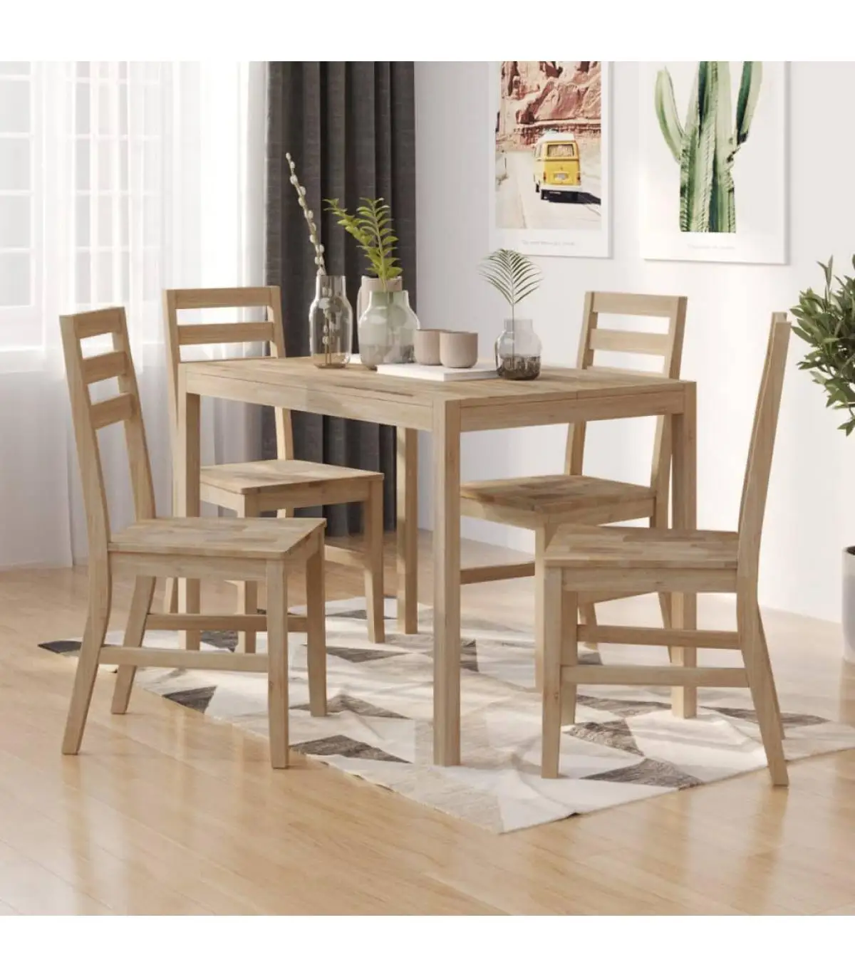 Kitchen and dining room furniture sets 5 pieces acacia solid wood