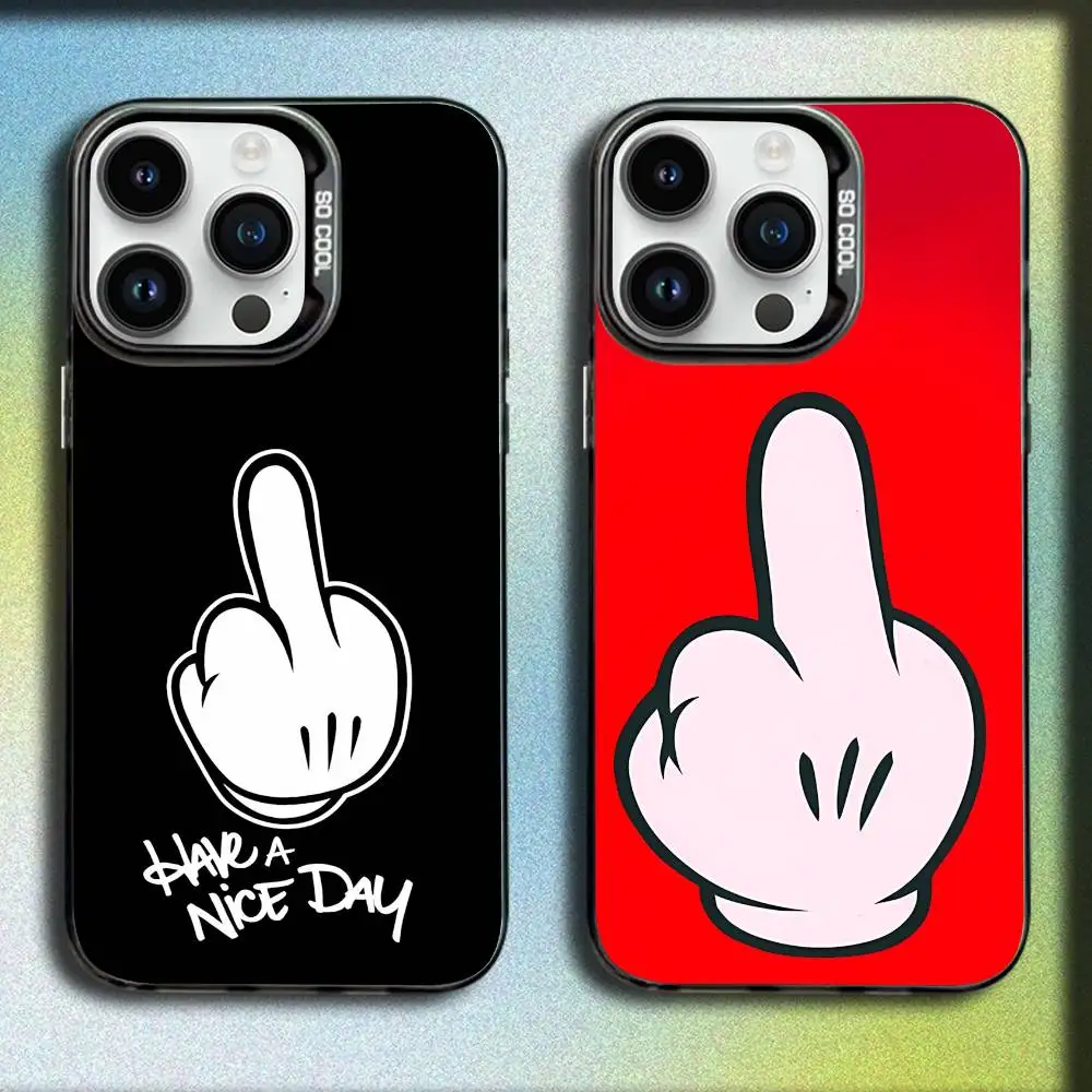 

Cartoon M-Middle Finger Phone Case For iPhone 17,16,15,14,13,12,11,Pro,Max,Plus,E,SE4,Air,Mini Black IMD Box