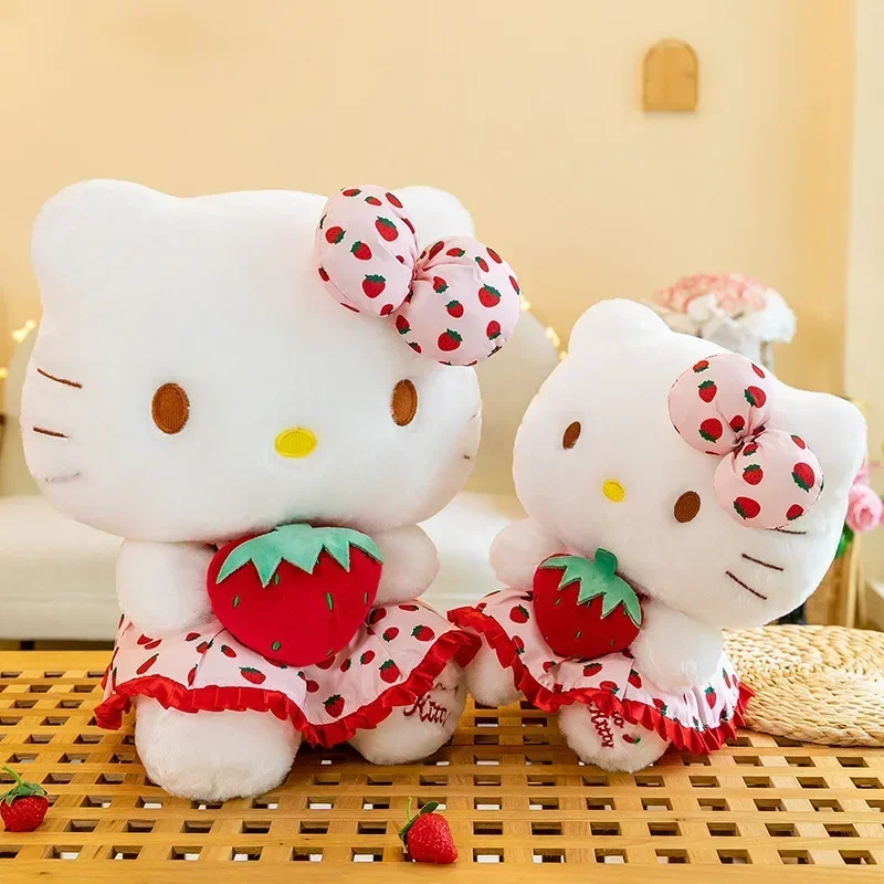 30 ~ 60Cm Nieuwe Sanrio Kawaii Hello Kitty Aardbei Pluche Speelgoed Kt Kat Pop Meisje Kamer Decoratie Slaapkussen Kinderen Kerstmis Cadeau