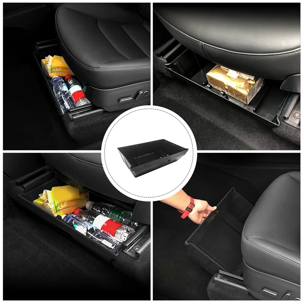 

1 pc Under Seat Box Black Abs Drawer For Vehicle Sundries Organizer Flocking Lining Durable Car Storage Container Brake Pedal
