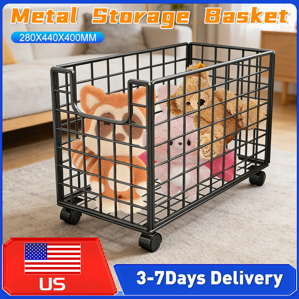 

Металлический органайзер для хранения с 4 колесами и защитой от опрокидывания, вместительный контейнер для мягких игрушек, для детской комнаты, игровой зоны, детского сада, для хранения мелочей