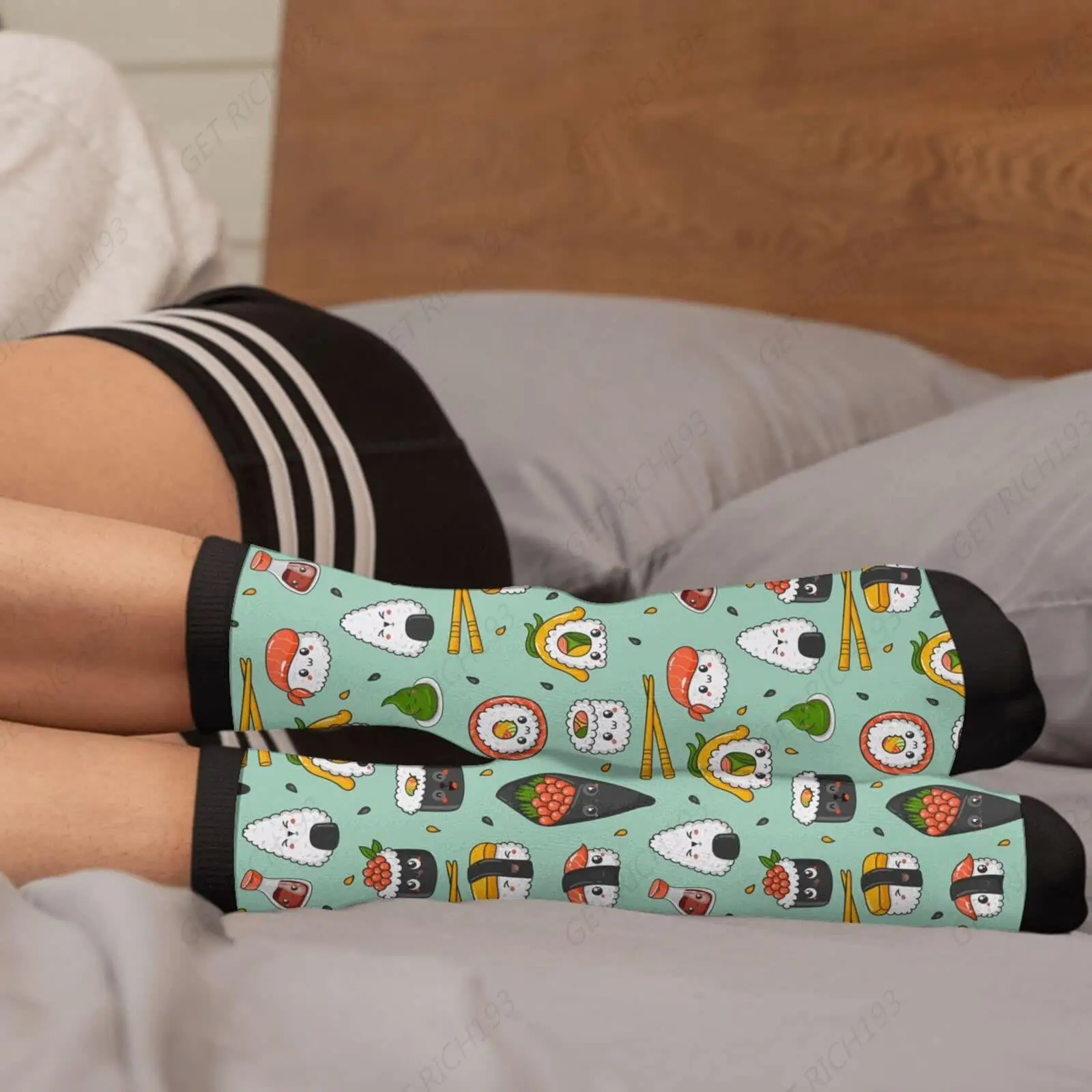 Kawaii Sushi-Socken, lustige Crew-Kleidersocken für Männer und Frauen, bedruckt, Einheitsgröße