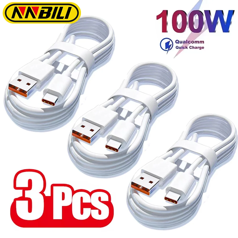 NNBILI 3PCS 100W 10A  Type C Super Fast Charging Cable Data Cord For Huawei Xiaomi Samsung Redmi Quick Charing USB C Cables ﻿