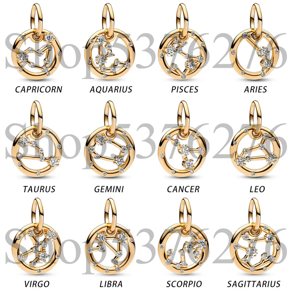 925 Sterling Silver Bead 12 Zodiac Aquarius Aries Cancer Gemini Dangle Charm Fit Fashion Women Bracelet Bangle Gift DIY Jewelry