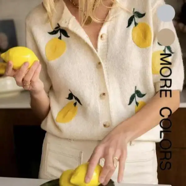 

Lemon Embroidered Knitwear Men's Women's Ciwalk Collar Coolmax Fiber Thiened Nine-Quarter Sve Deformation Resistant