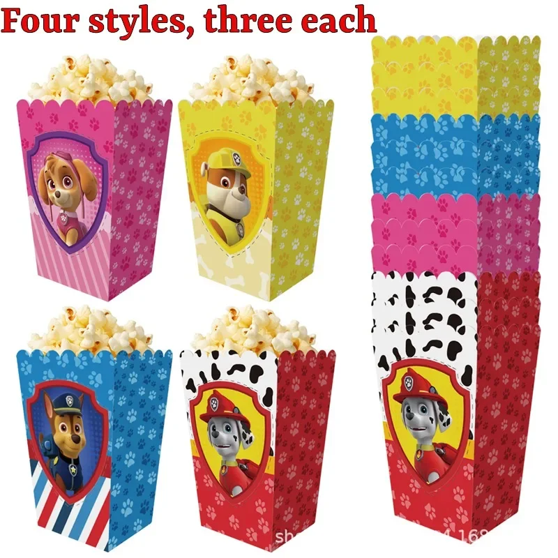 12PCS Paw Patrol French Fries Popcorn Paper Box Foldable Party Supplies Anime Cartoon Candy Snacks Food Boxes Kids Birthday Gift