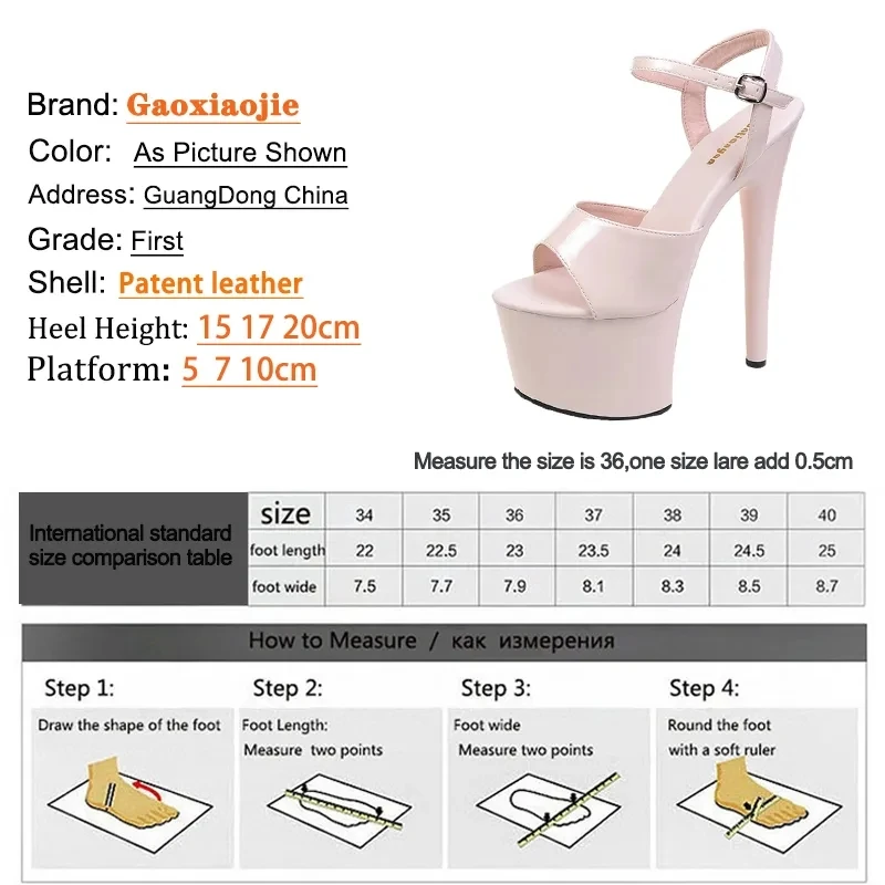 20CM 17 15cm Super High Heeled Nightclub Thin Heels Women\'s Platform Sandals Ankle Buckle Fashion Pole Dancing Shoes Plus Size