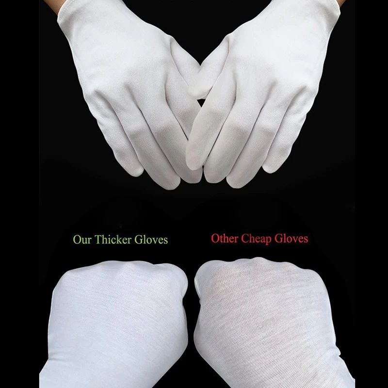 24 Pairs White Cotton Gloves, Thicker And Resuable Works Glove 9.4 Inches For Coin Jewelry Silver Inspection - Large