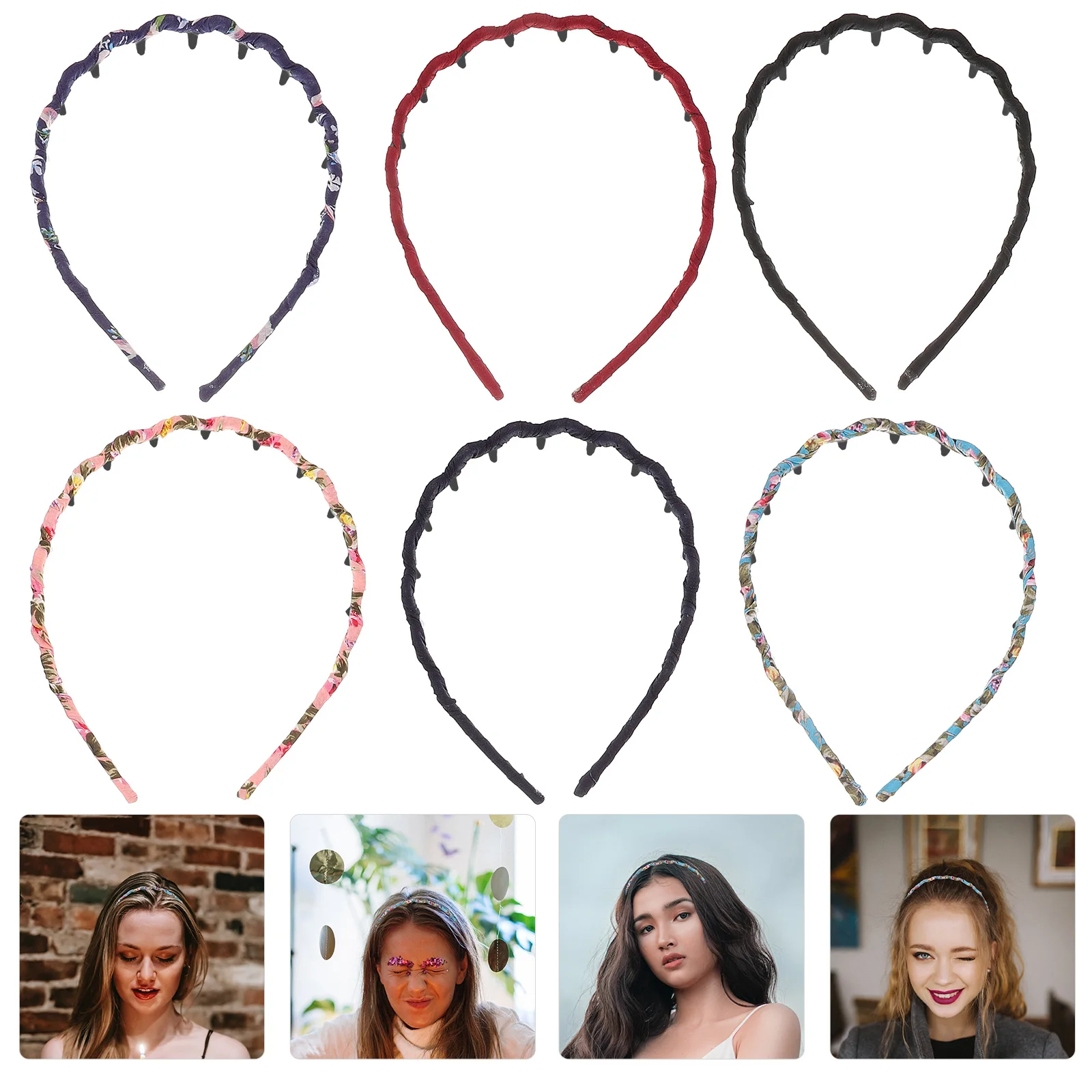 

6 Pcs Wavy Headbands Colorful Teeth Comb Non Slip Plastic Hair Bands Lightweight Stylish Daily Use Banquet Parties Hair Care