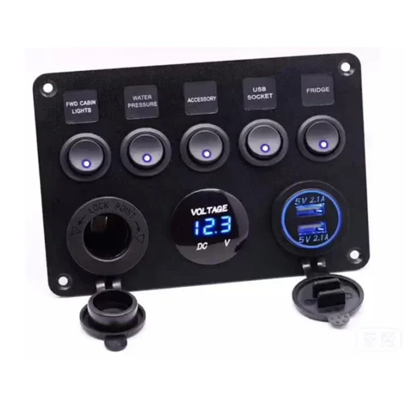 New Rv Car Yacht Retrofit Multi-function Switch Panel USB Voltage Ammeter