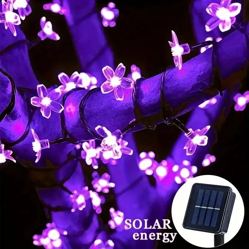 Sakura String Lights Solar 8 Modes Cherry Blossoms LED Light Christmas Party Outdoor Lights for Garden Wedding Fence Decoration