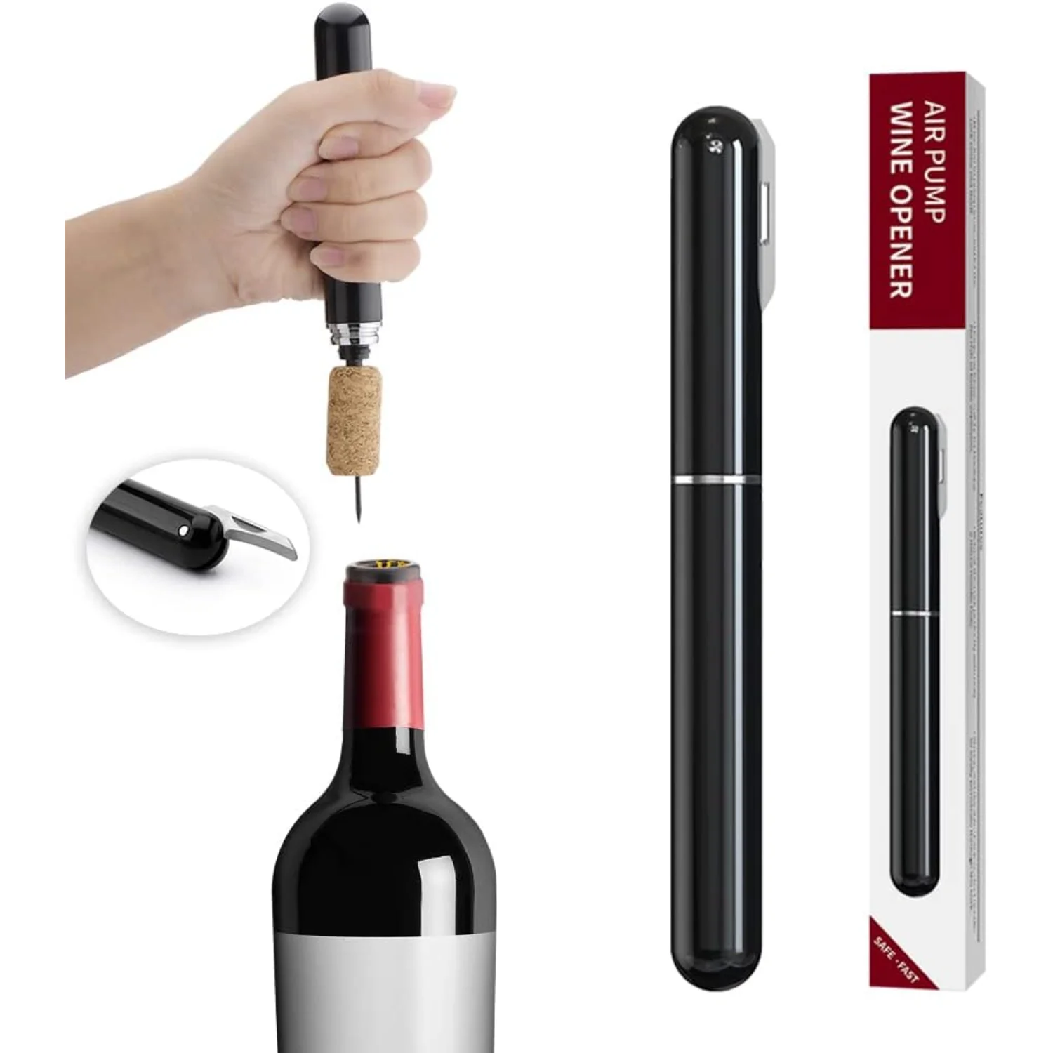 

Wine Bottle Opener， Air Pressure Wine Corkscrew With Cutting Wine Bottle Foil , Effortlessly Open Wine Bottles Without Damagin