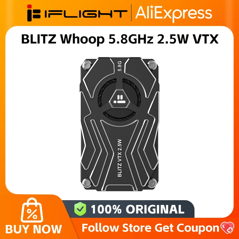 

IFlight BLITZ Whoop 5.8G/4.9G 2.5W/1.6W VTX 40CH Raceband со встроенным микрофоном, корпус из CNC-пластика, вентилятор охлаждения, 2-8S, 25.5X25.5мм для RC FPV