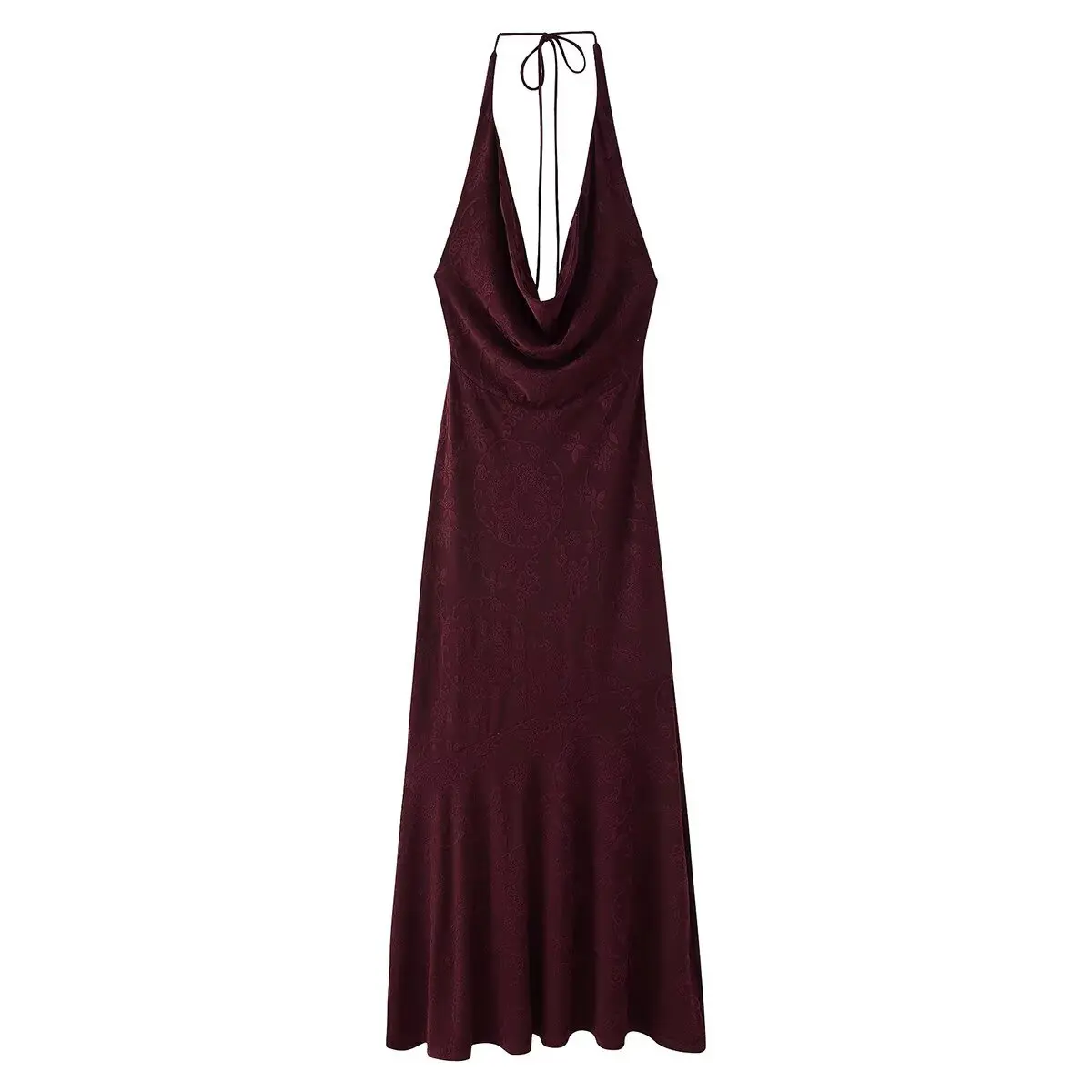 

ZBZA Women's Lace-up Jacquard Midi Dress Sexy Halterneck High Waist Solid Color Elegant Evening Dress Spring Summer New Chic Top