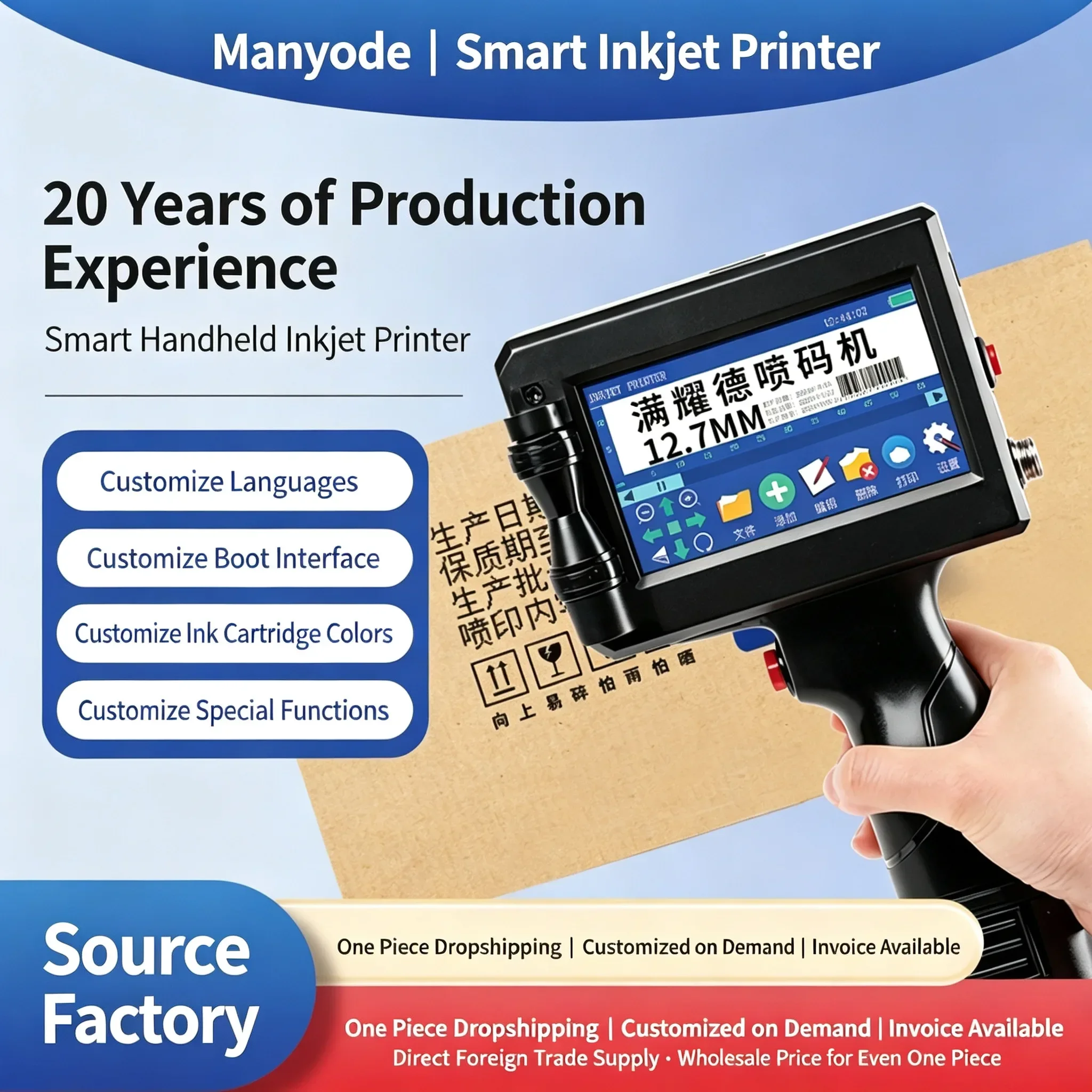 Portable Handheld Inkjet Coding Machine Small Size Automatic Date Batch Number Label Printer for Production