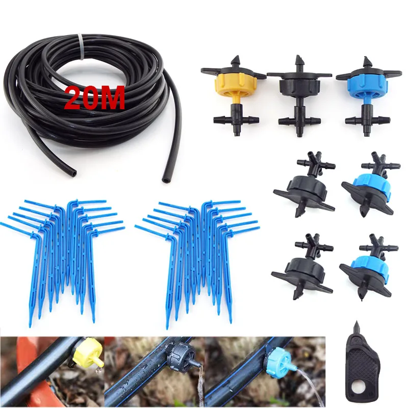 20M 4-way mirco water Drip Irrigation kit 2/4/8L Irrigation 35mm pvc tube hose Watering System Transmitter Arrow Kits Greenhouse