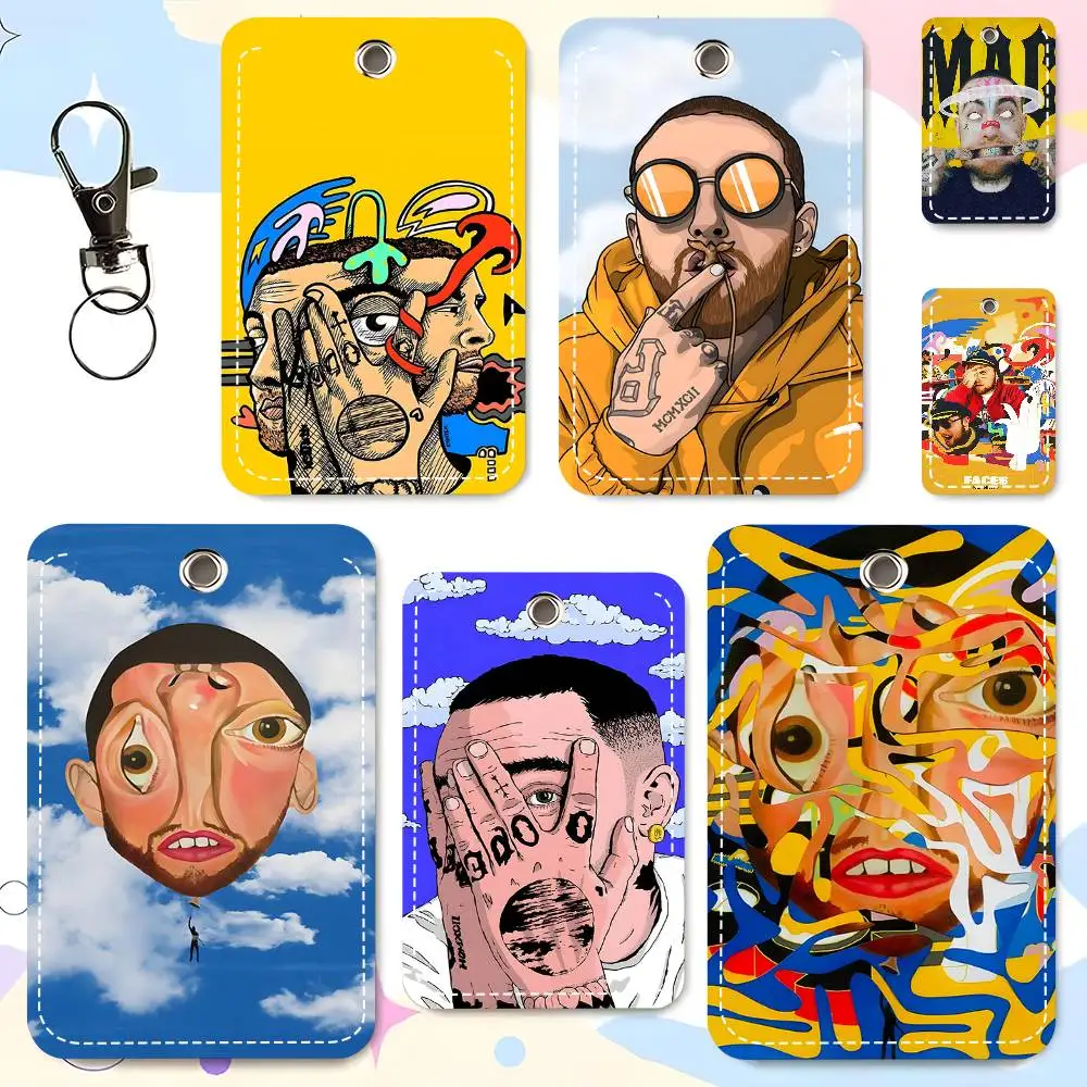 1pc Singer Hot M-Mac Miller Card Case Keychain Access Card Bag Key Tag Ring Leather Card Holder Key Ring Access