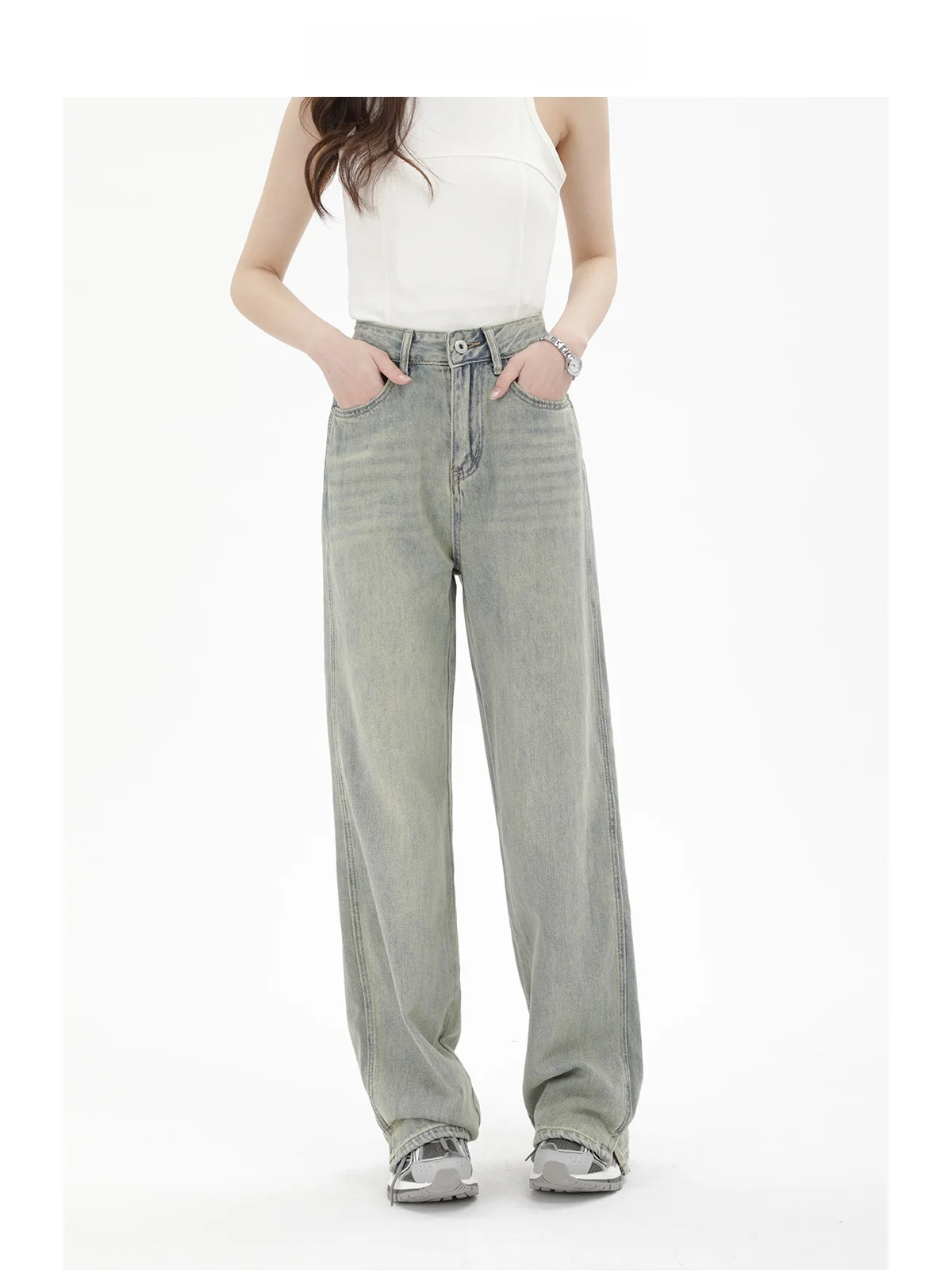 

Джинсы женские прямые с высокой талией, повседневные, в пол, свободного кроя, весна-лето, модные, стройнящие брюки