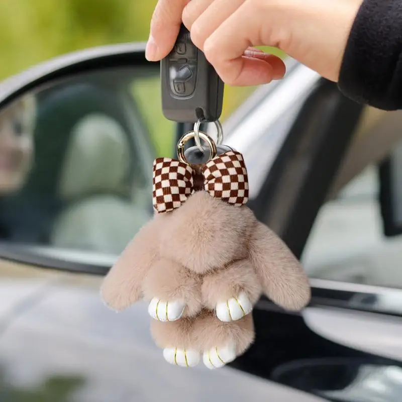 Breloczek Królik Miękki Zawieszka do Kluczy z Kokardką Króliczek Zawieszka do Torebki Pluszowy Breloczek z Pudełkiem Słodki Brelok do Kluczy