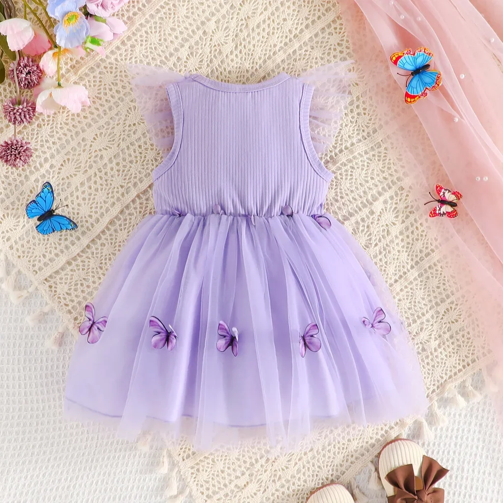 Dress For Kids 9 Months - 4 Years old Summer Sleeveless Cute Butterfly Tulle Princess Dresses Ootd For Baby Girl