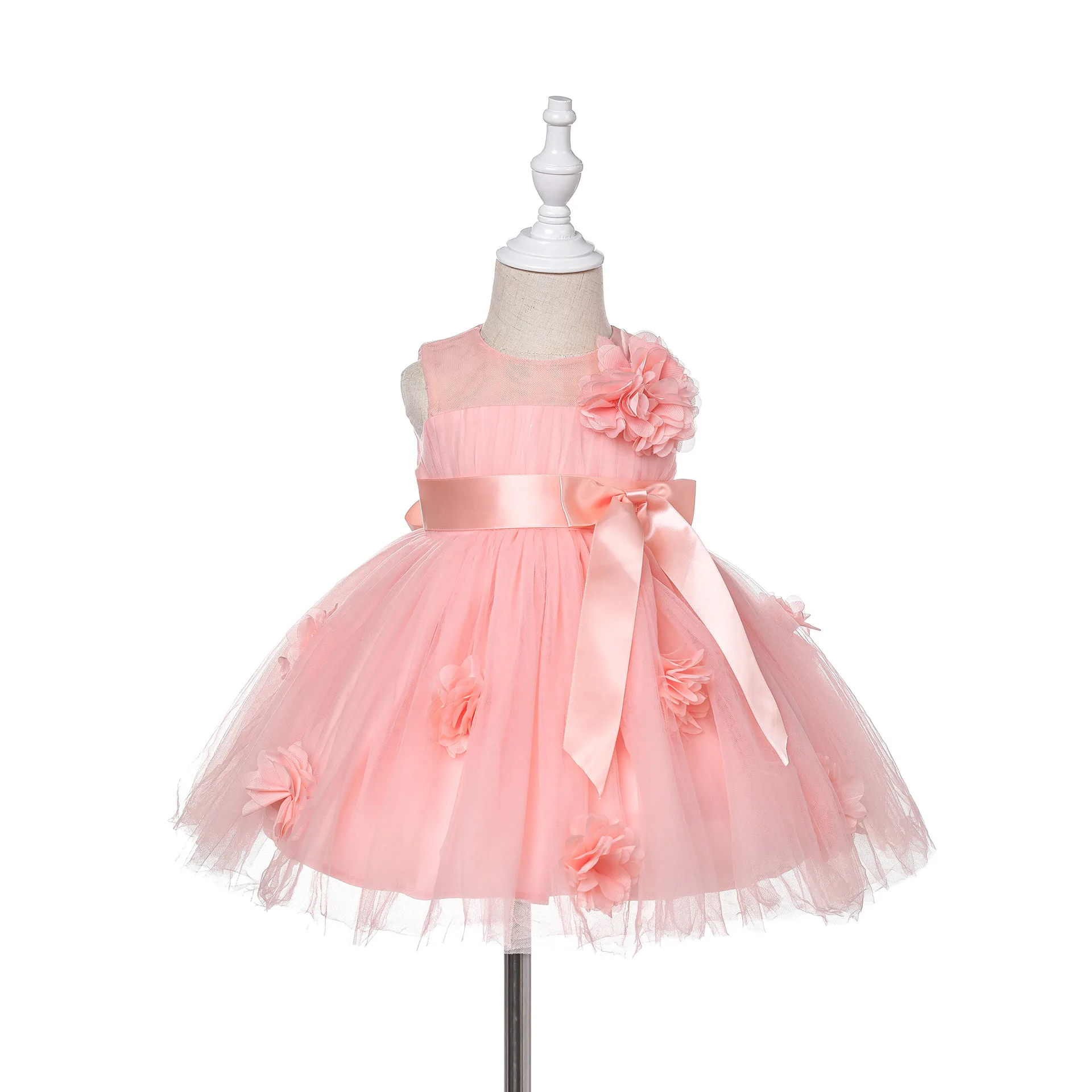 0-24M Baby Girls Dress Pink Birthday Party Weddings Ball Baby Girls Vestidos Formal White Baby Girl Clothes RBF184045