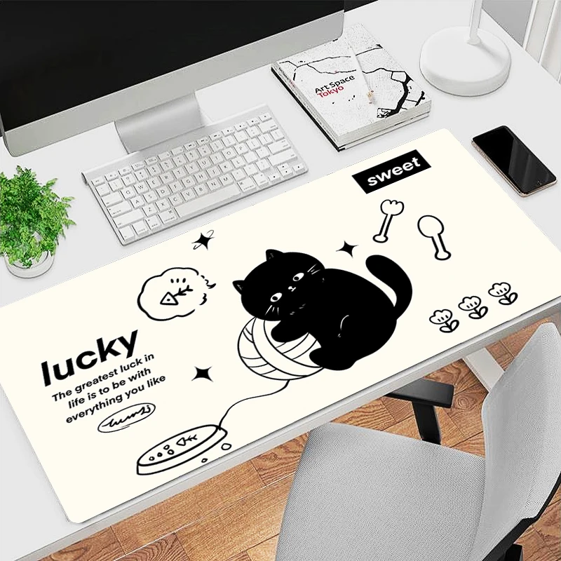

Black Cat Large Mouse Pad Laptop HD Kawaii Gaming Keyboard Pad Anime Cartoon Mousepad PC Accessories Cabinet Desk Mat XXL Carpet