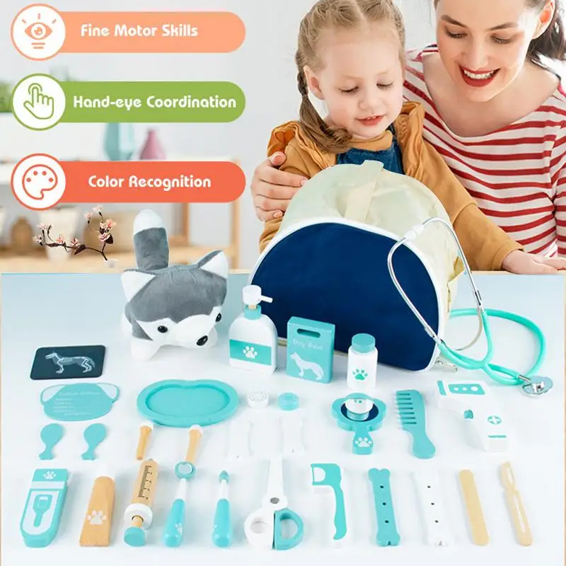 Criança fingir jogar veterinária brinquedo kit, kid-friendly médico kit, design portátil, presente de aniversário, ano novo