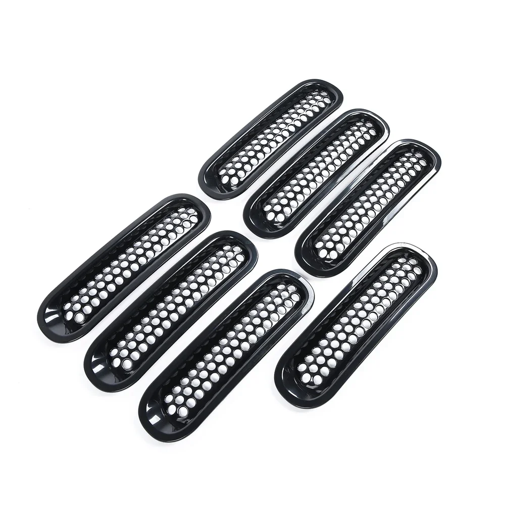 7pcs/set  ABS Black Car Front Middle Net Grille Trim Ring Proecter Frame electroplated silver for Jeep Wrangler JK/TJ 2006-2016