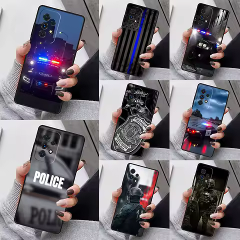 Police Phone Case For Samsung Galaxy S23 S21 S20 FE S24 S22 Ultra Note20 S10 S9 S8 Plus A40 A52 A12 A13 A53