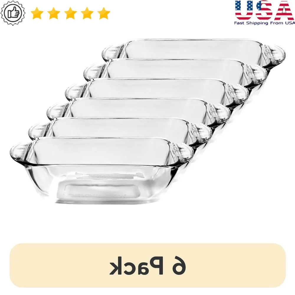 

6 Pack 1.5 Quart Glass Loaf Pan Non-Stick Durable Bakeware Oven Microwave Safe Bread Cakes Meatloaf Pudding Baking
