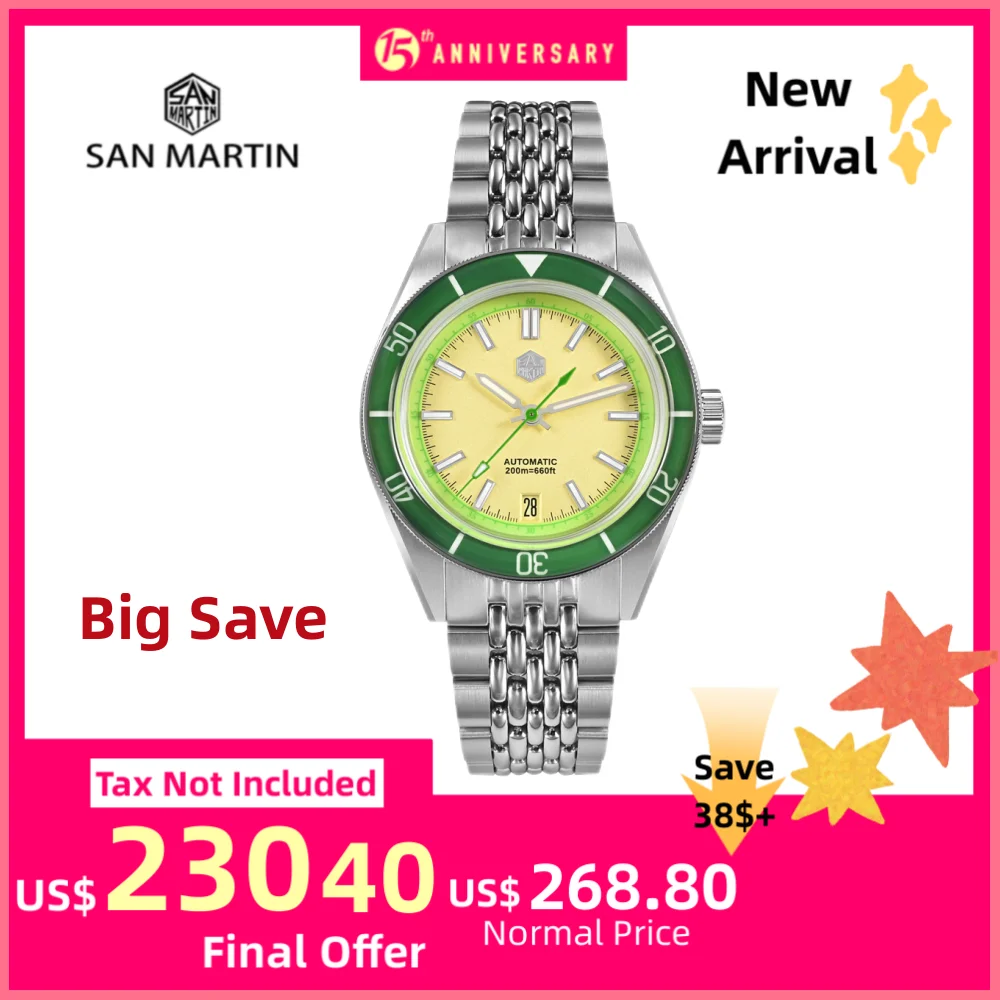 San Martin 39.5mm Fruit Style Sapphire Bezel Fashion NH35 Mechanical Diving Watch For Men Wristwatch 20Bar Montres Auto SN0116B