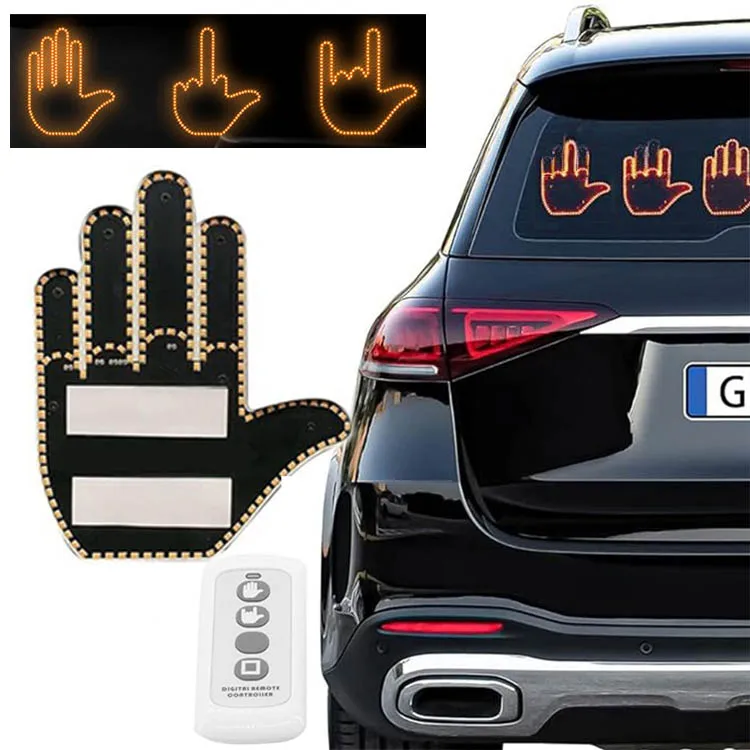 

Светодиодный знак заднего окна автомобиля, ручной жест, светильник для автомобиля, светильник на палец с дистанционным управлением, крутой забавный светильник для внутреннего окна автомобиля