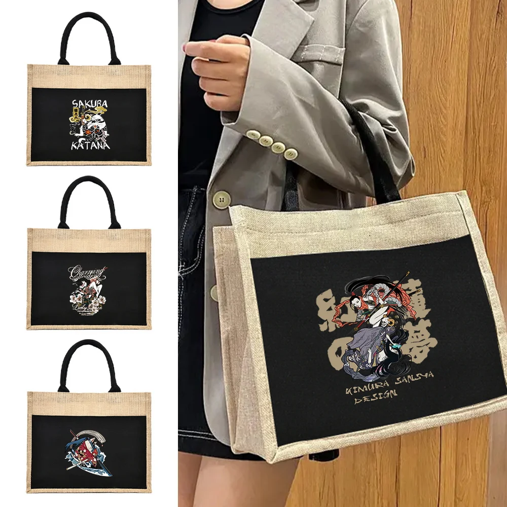 Cotton and Linen Shopping Bag Large Capacity Cotton Linen Handbag Black Fashion New Design Women Men Canvas Handbags