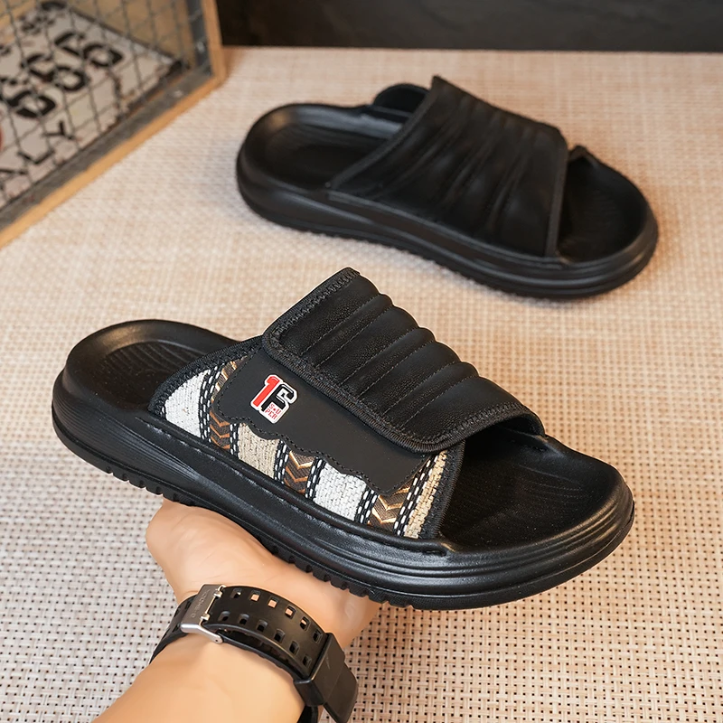 Men's one strap slides slippers summer fashion breathable light comfort outdoor beach walking soft sole non slip casual slippers