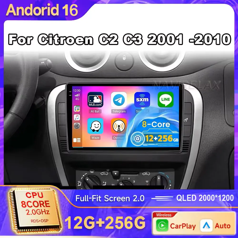 Android 16 Auto Carplay For Citroen C2 C3 2001 2003 2004 - 2010 Car Radio Multimedia Video Player WiFi GPS Navigation DSP Stereo