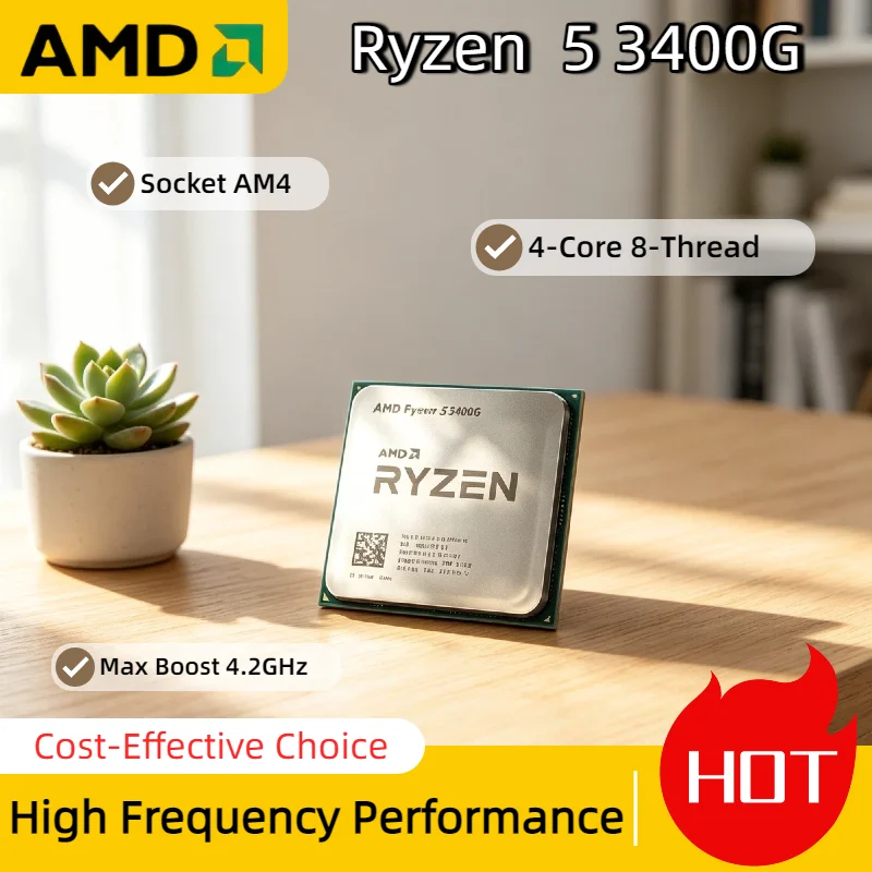 

AMD Ryzen 5 3400G AM4 4 Core 8 Thread APU Up To 4.2GHz 3.7GHz Vega 11 IGPU 65W Desktop CPU for Gaming Office Pro Max