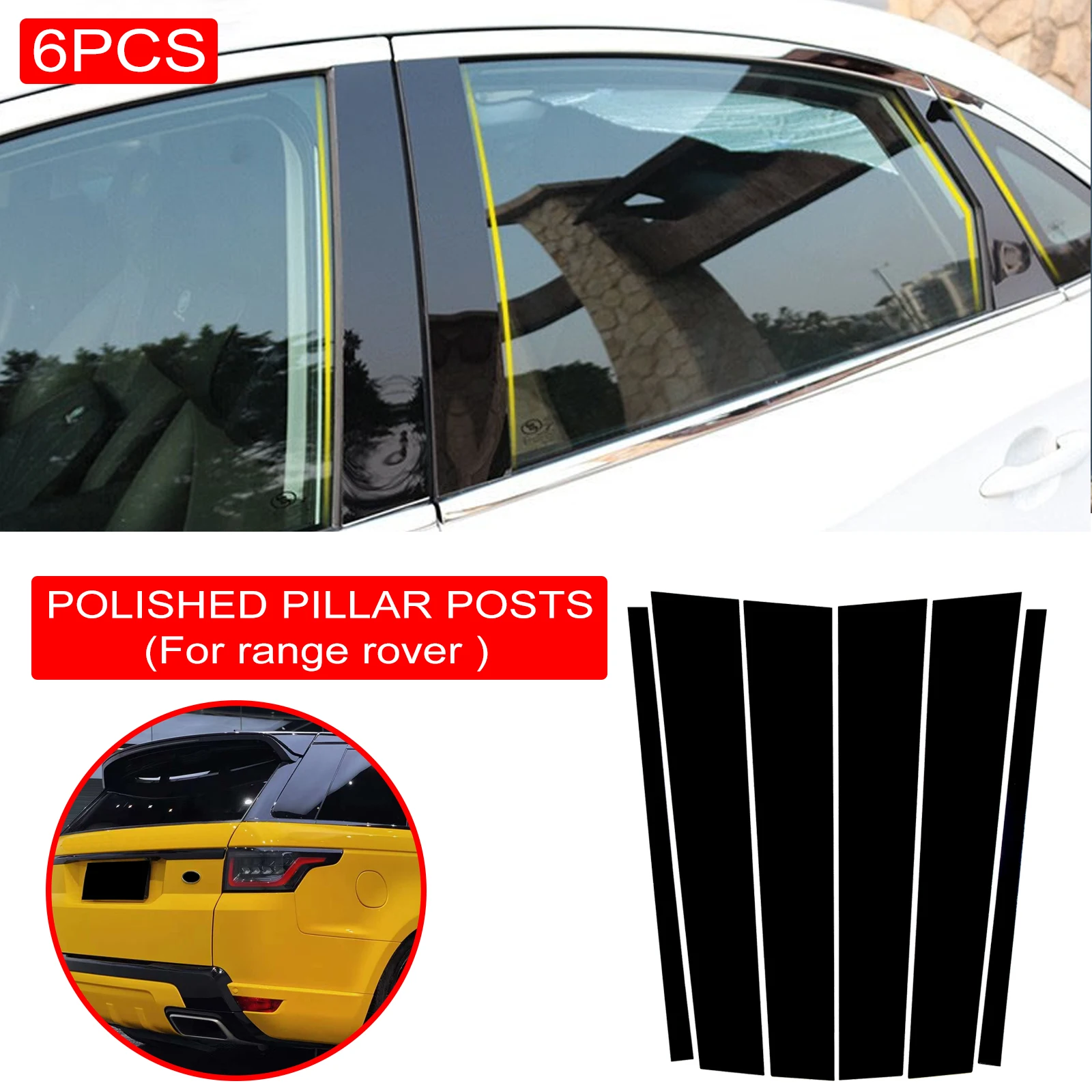 New Hot 6PCS Polished Pillar Posts For Land Rover Range Rover Sport 2010-2013 Window Trim Cover BC Column Sticker