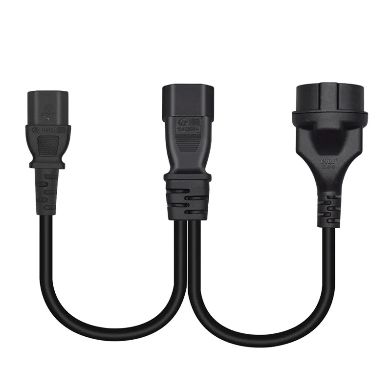 Cable de alimentación de extensión divisor tipo Y C14 a 2 vías C13 UE 4,8mm adaptador de Cable de doble interruptor PDU UPS convertidor de conector 0,3 M