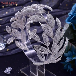 YouLaPan Bridal Headband Rhinestone Woman Tiara Brides Headpiece Wedding Hair Accessorie Crystal Leaf Princess Headdress HP484