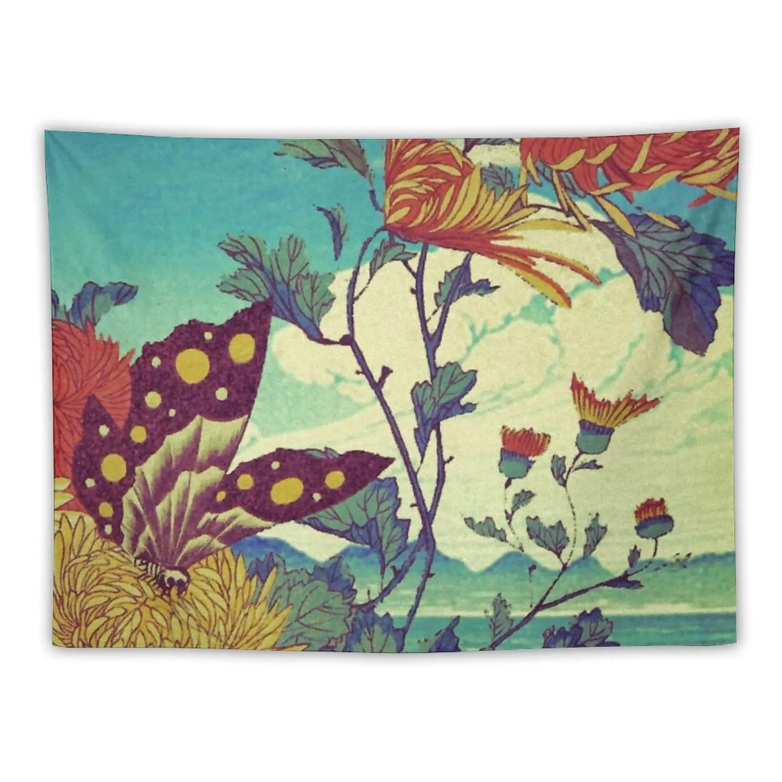 

Ocean Behind Flowers at Zijhin - Nature Landscape Tapestry Wall Coverings Outdoor Decor Tapestry