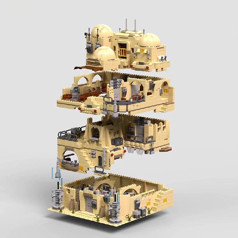 2731PCS Space Military Desert Tavern Modular Buildings Set,Mos Eisleys Cantina Building Blocks,Collection Display Model Toy Gift