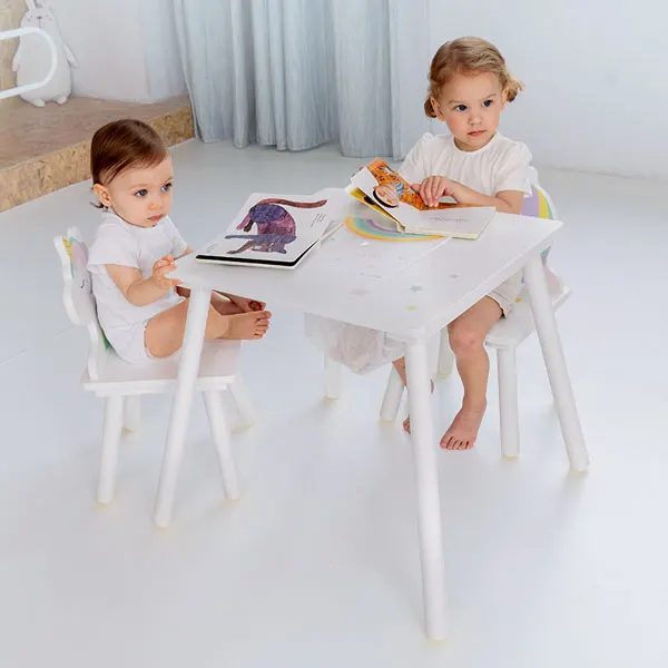 Boys And Girls Baby Kids Furniture Solid Wood Table And Chair Eating Learning Game Table One Table Two Chair Set