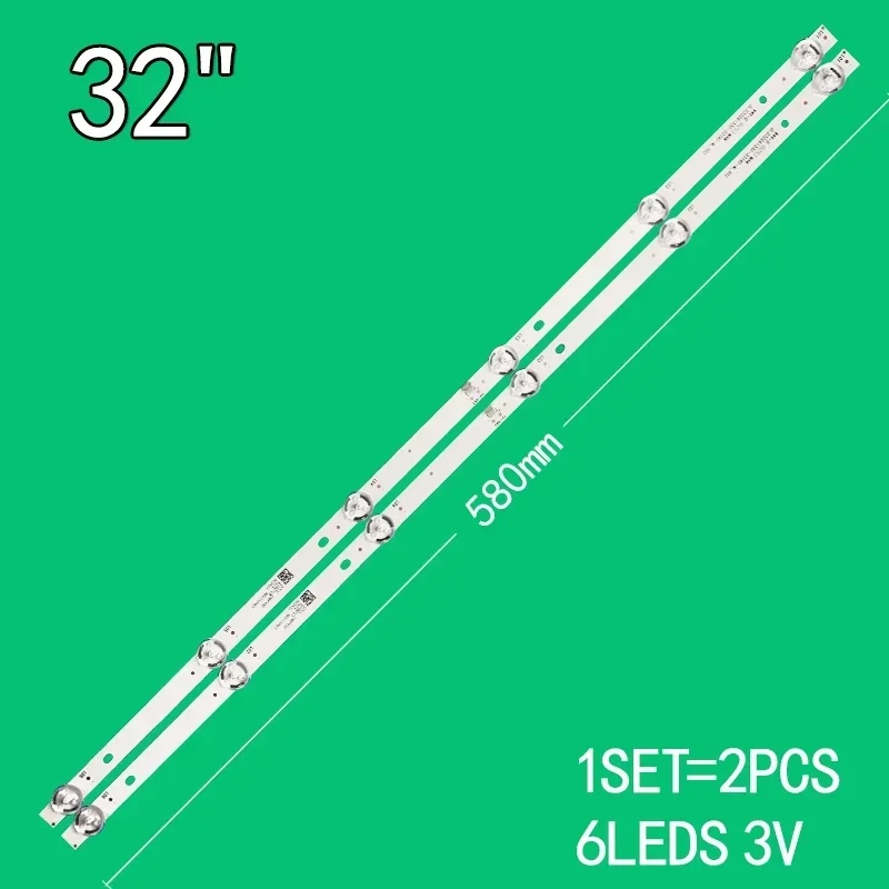 580mm 2 stücke led hintergrund beleuchtung streifen 6led für econ ex 32 ht002b v1t09 rca RLED3221-D stunden _ sqy32a114 _ 2 x6 _ 2w _ mcpcb JL.D32061330-031AS