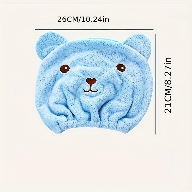 Gorro de pelo seco grueso con oso de dibujos animados, gorro de ducha súper absorbente de secado rápido, bonito gorro de ducha para limpiar el cabello