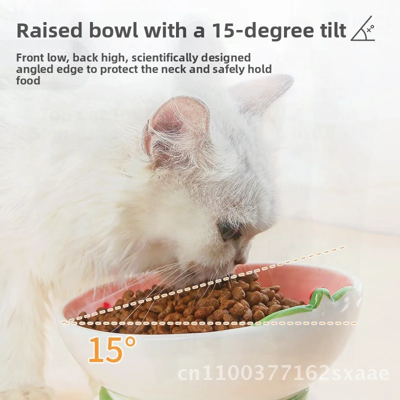 وعاء قطة من السيراميك مع حماية للرقبة، تصميم فم مائل لدعم العمود الفقري العنقي، وعاء كلب عالي القدم، مستلزمات الحيوانات الأليفة