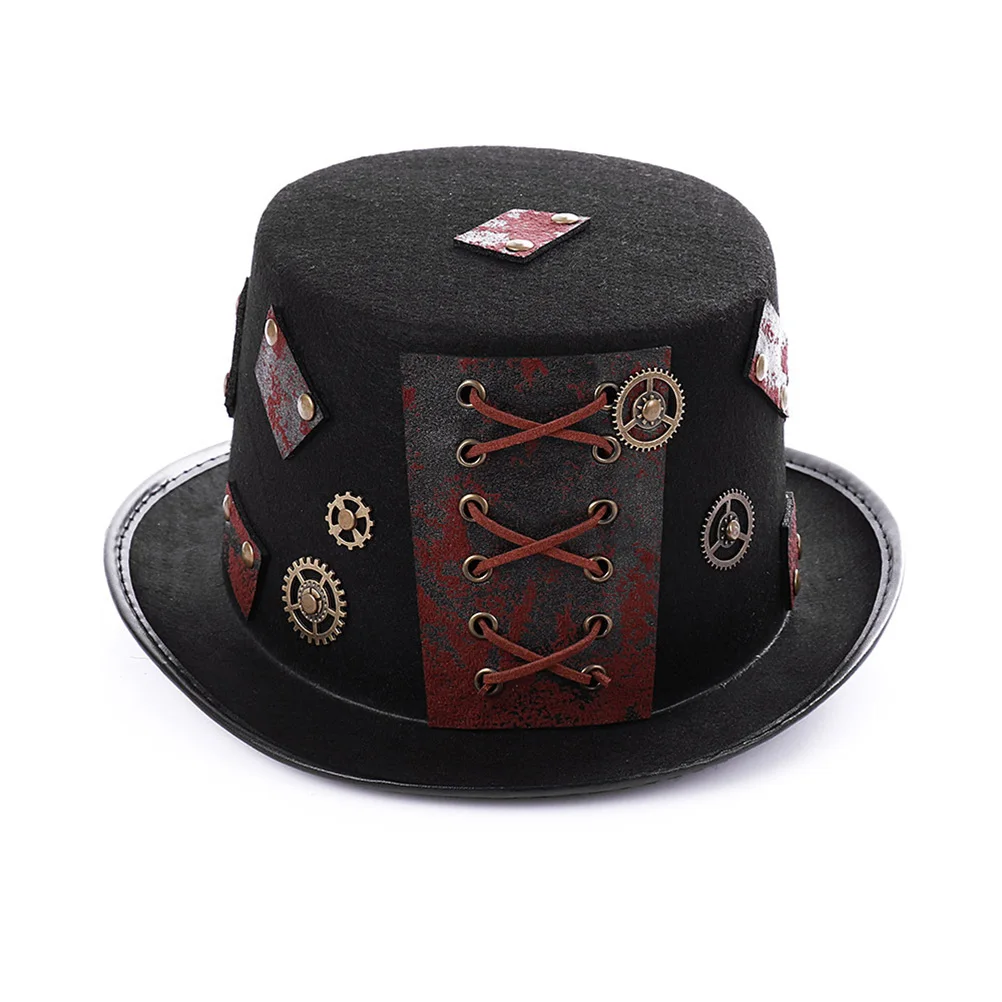 

Retro Punk Steampunk Hat Gothic Vintage Cap Gear Red String Cosplay Photo Props Adult Size Fits Most Decorative