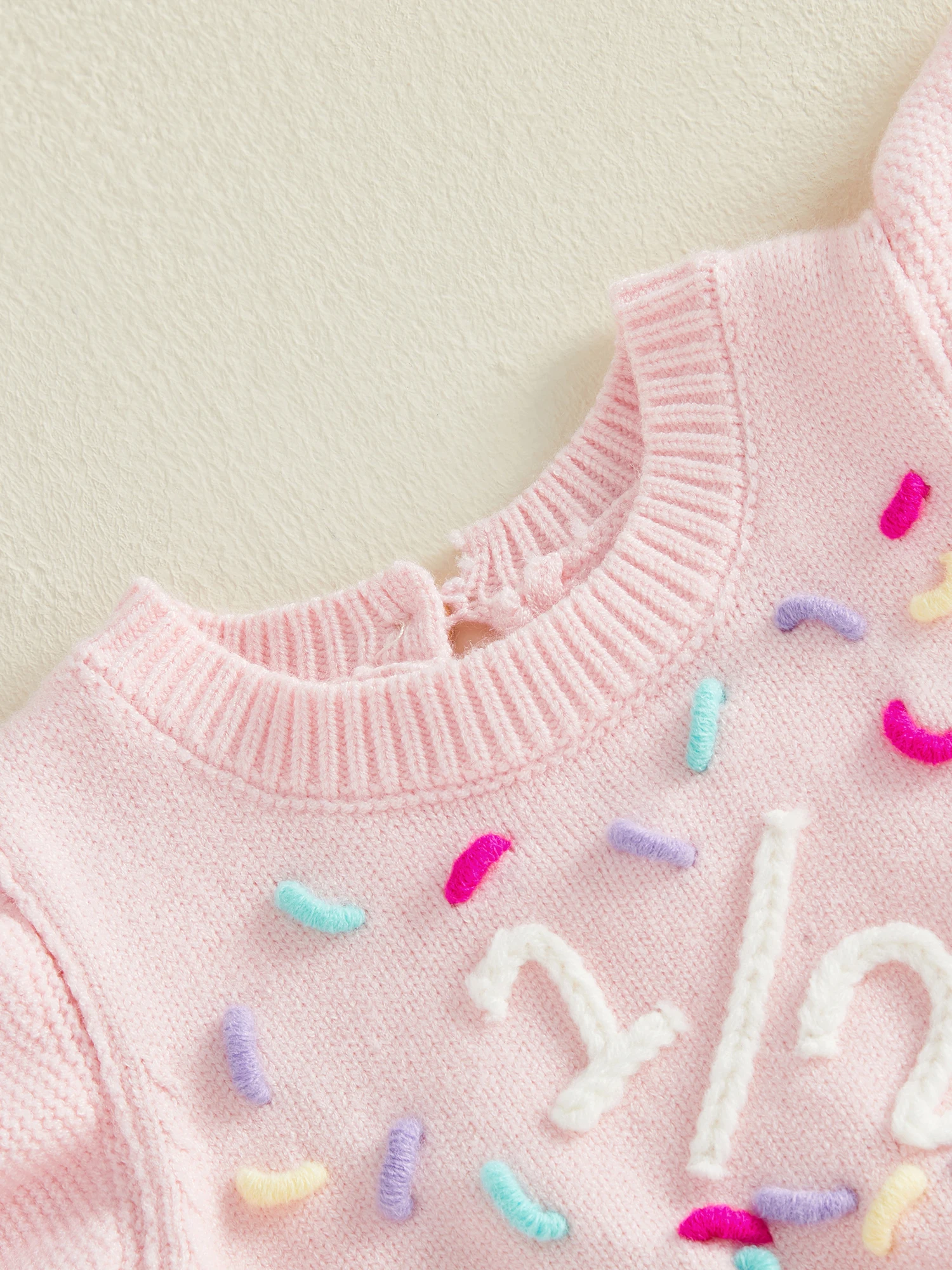 

Stylish Baby Girls Half Birthday Romper with Chic Embroidered Letters and Flutter Sleeves in Soft Knit Fabric