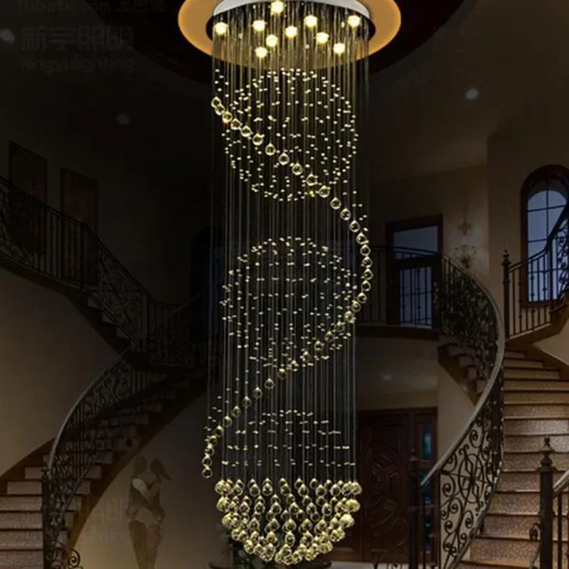 New Modern Large LED Spiral Crystal Ball Chandeliers For Staircase Pendant Lamp Indoor Lighting Decoration Hanging Light Fixture