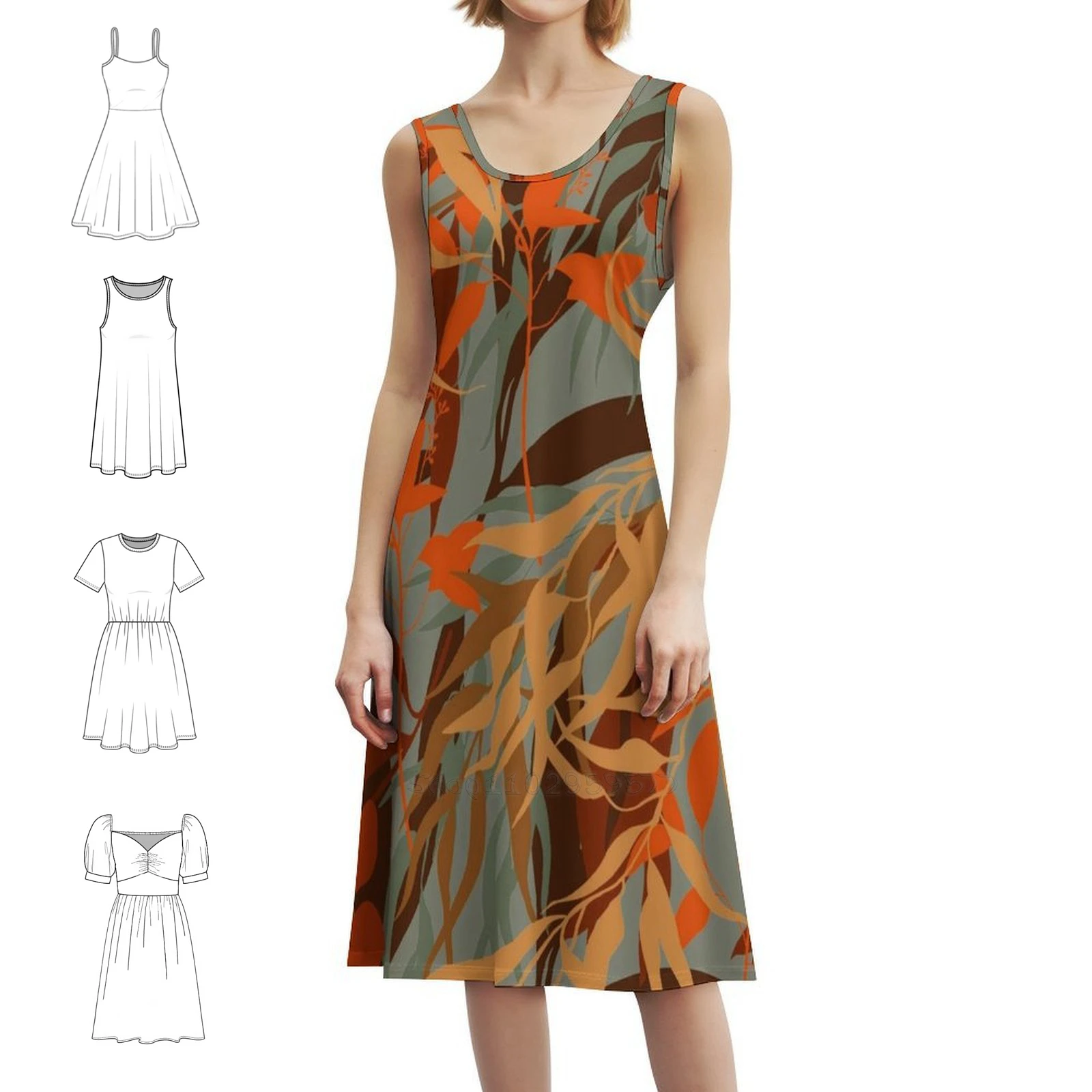 

Осенние листья, винтажное богемное платье с пышными рукавами или варианты без рукавов для женщин, осеннее платье с узорами листьев, вечернее платье