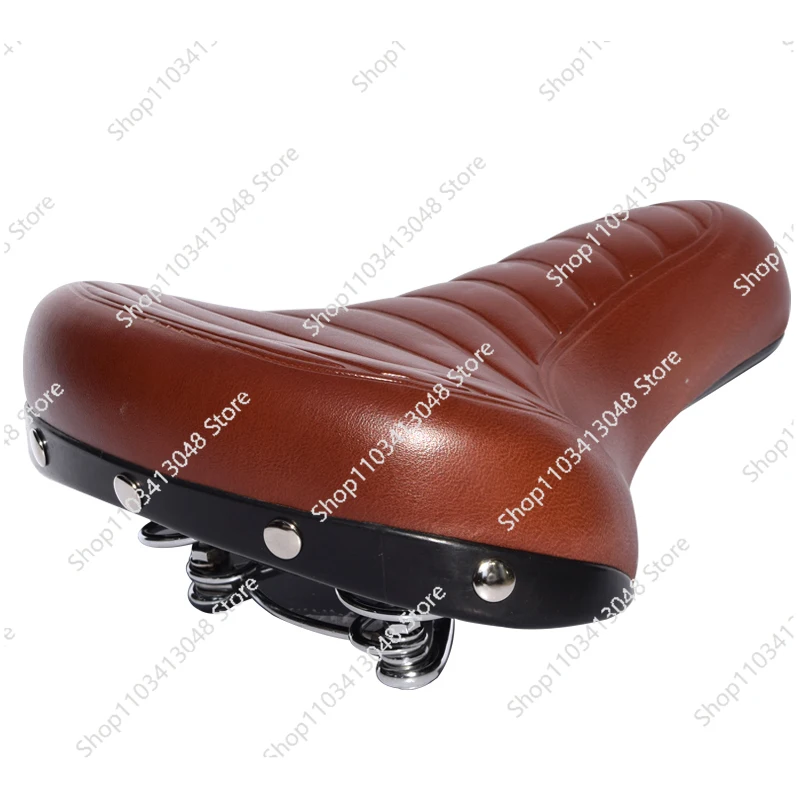 Comfortable Road Bike Seat Soft Wide Thicken Bicycle Saddle Vintage White Black Leather Pad with Spring Cycling Parts